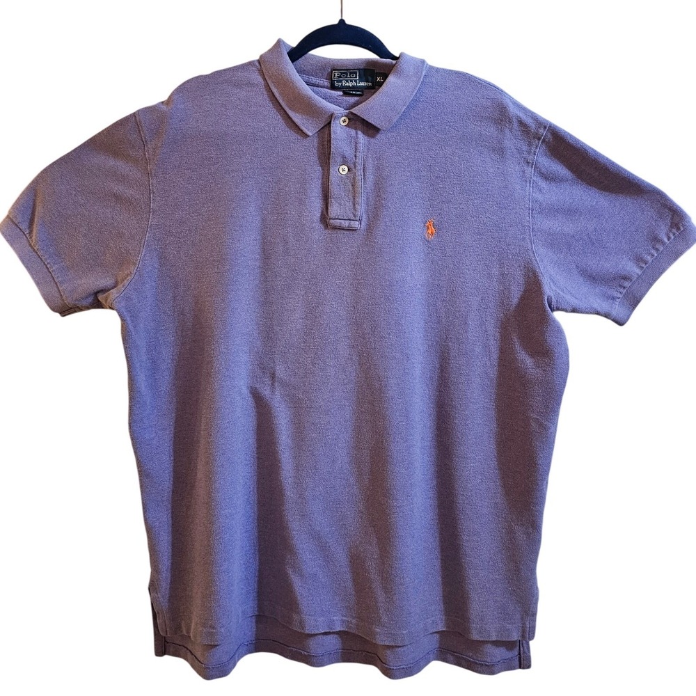 Polo Ralph Lauren Mens XL Purple Short‎ Sleeve Pique Polo Shirt Orange Pony Logo